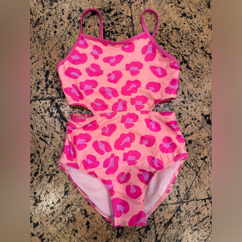 Girls Pink Leopard Swim Suit